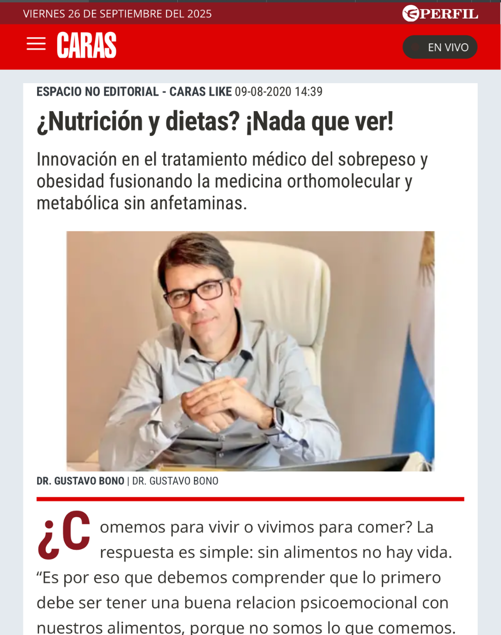 Nota sobre el Dr. Bono en Revista Caras