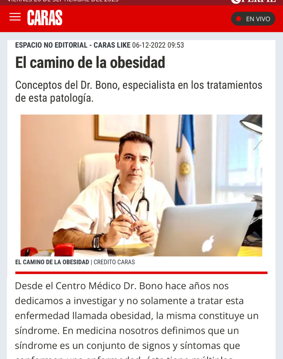 Nota sobre el Dr. Bono en Revista Caras